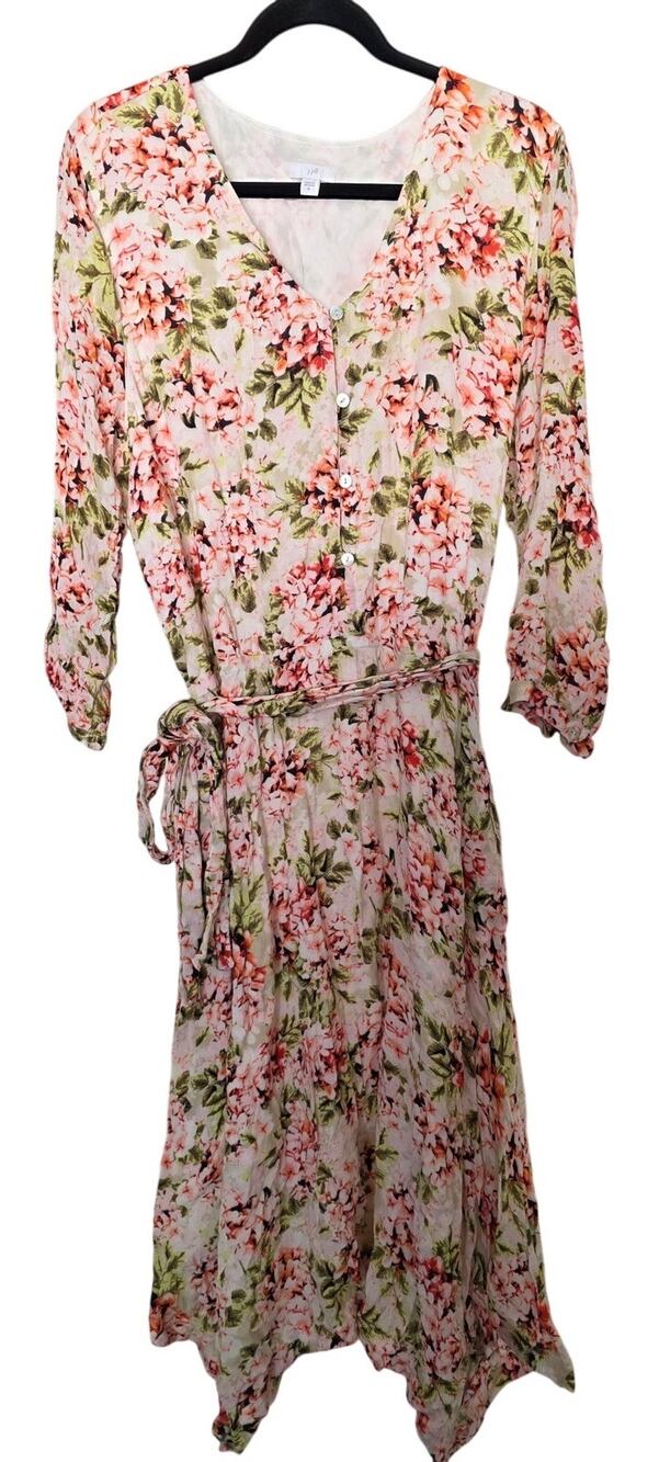 J.Jill Pebble Hydrangea Floral Print Asymmetric Midi Dress sz XL